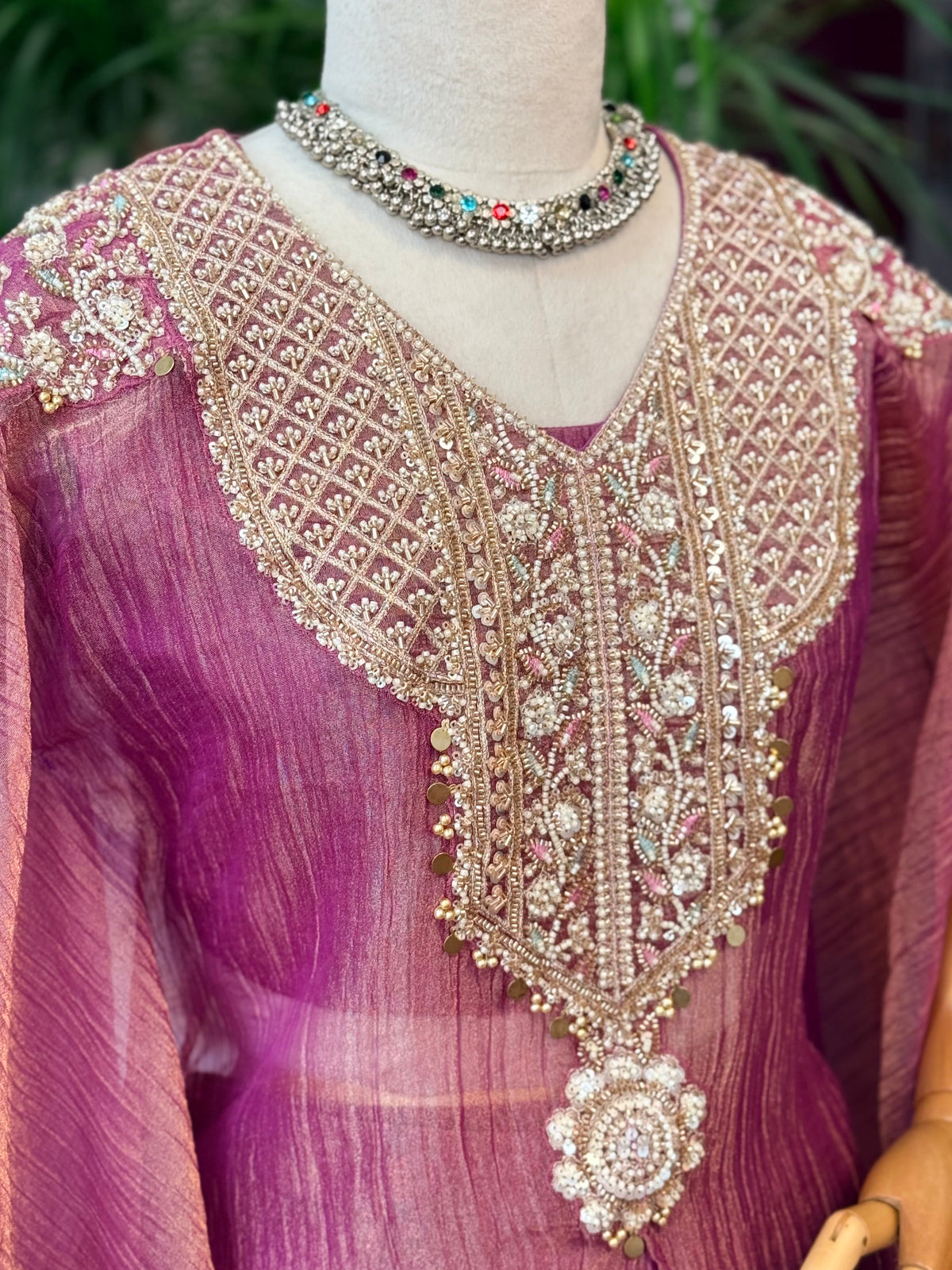 Mauve Pink Handwork Necklace Sharara set BLS131
