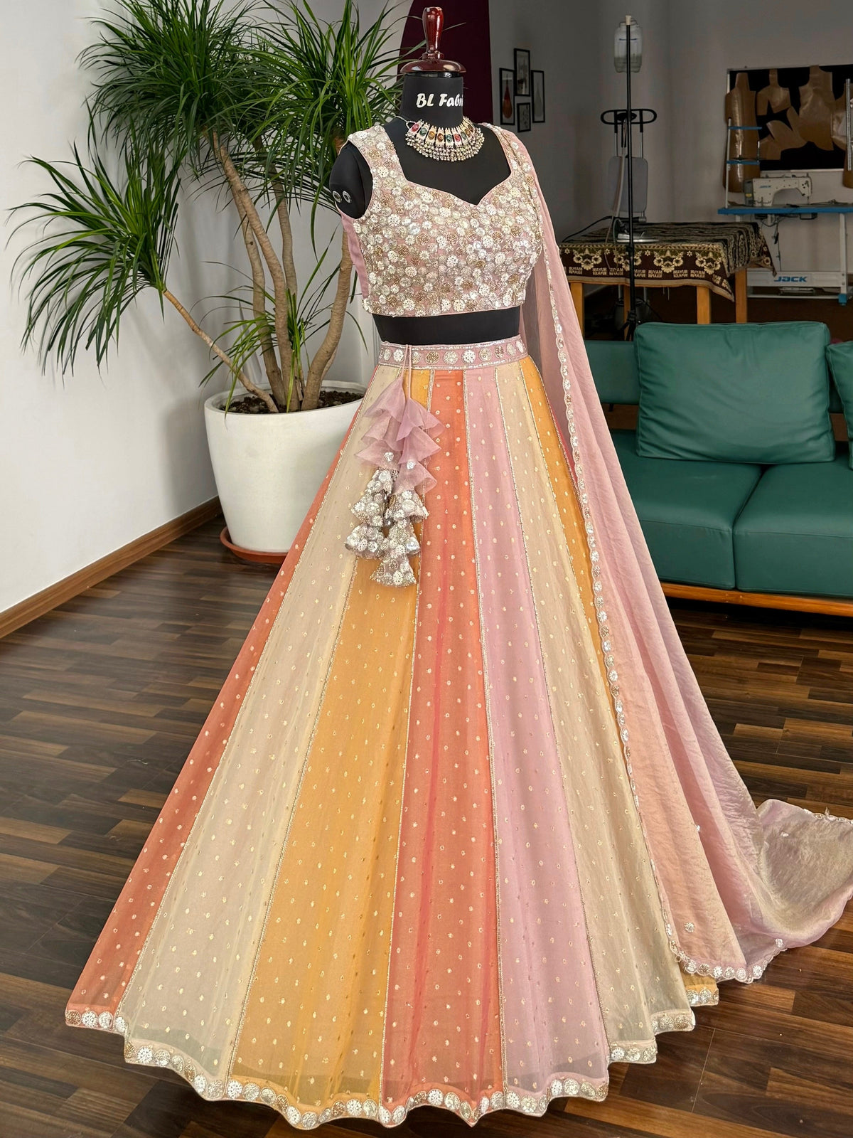 Multi color Designer Bids Embroidery work Lehenga choli BL1749