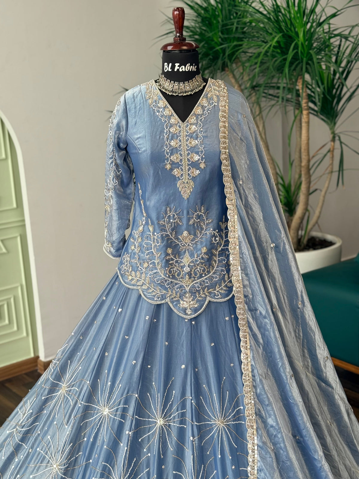 Sky blue color Designer Bids Embroidery work Lehenga choli BL1740