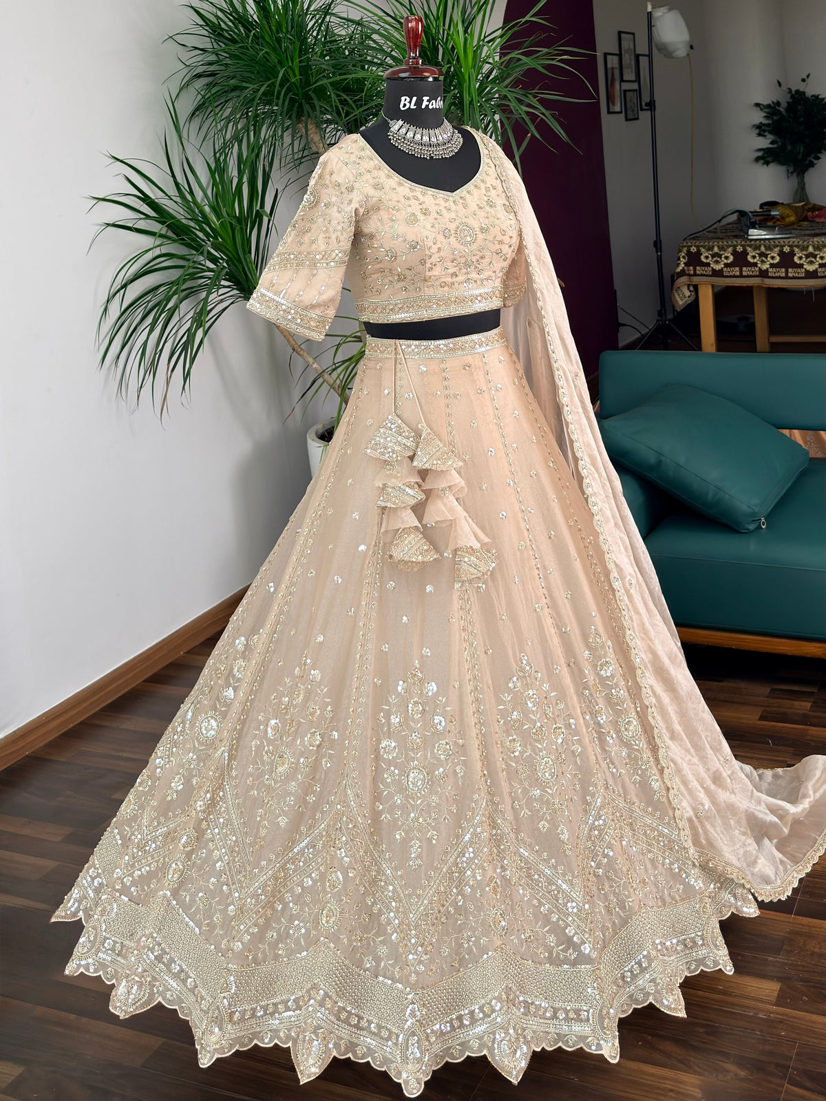 Dusty Peach color Designer Bids Embroidery work Lehenga choli BL1737