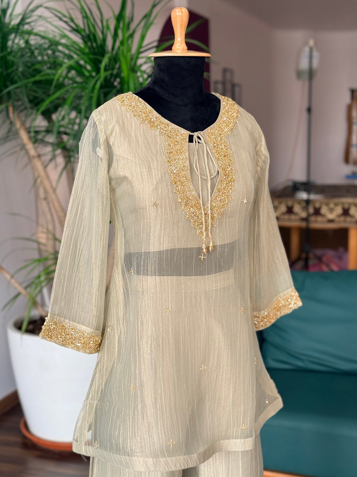 Dusty Champagne Gray Handwork Necklace Sharara set BLS132