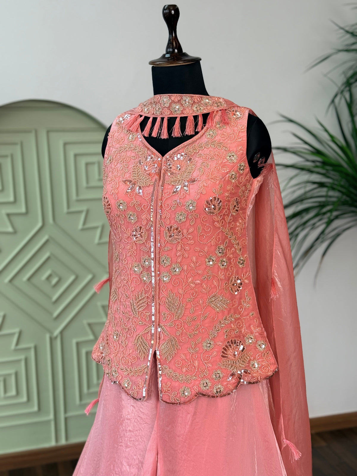 Baby Pink color Bids Sequence Embroidery work Sharara set BLS111