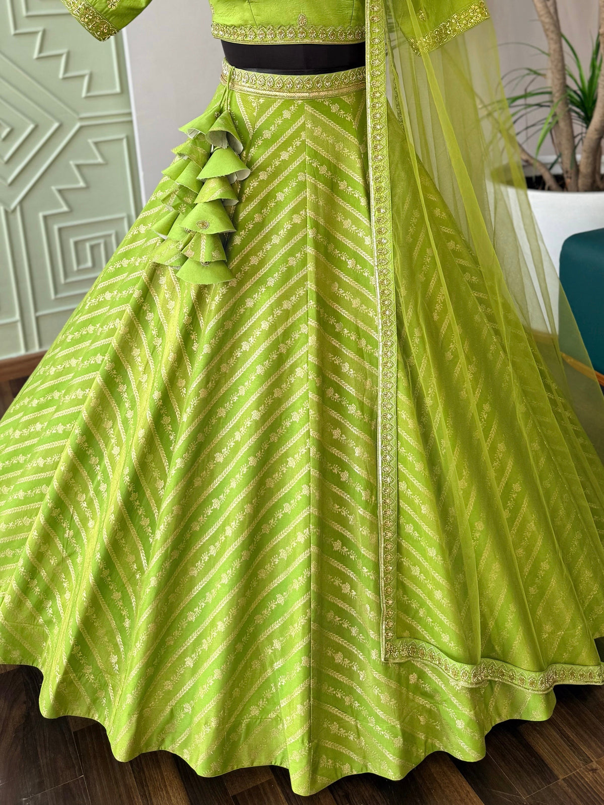 Parrot Green color Jacquard Fabric With Bids Designer Lehenga choli for Any Function BL1704