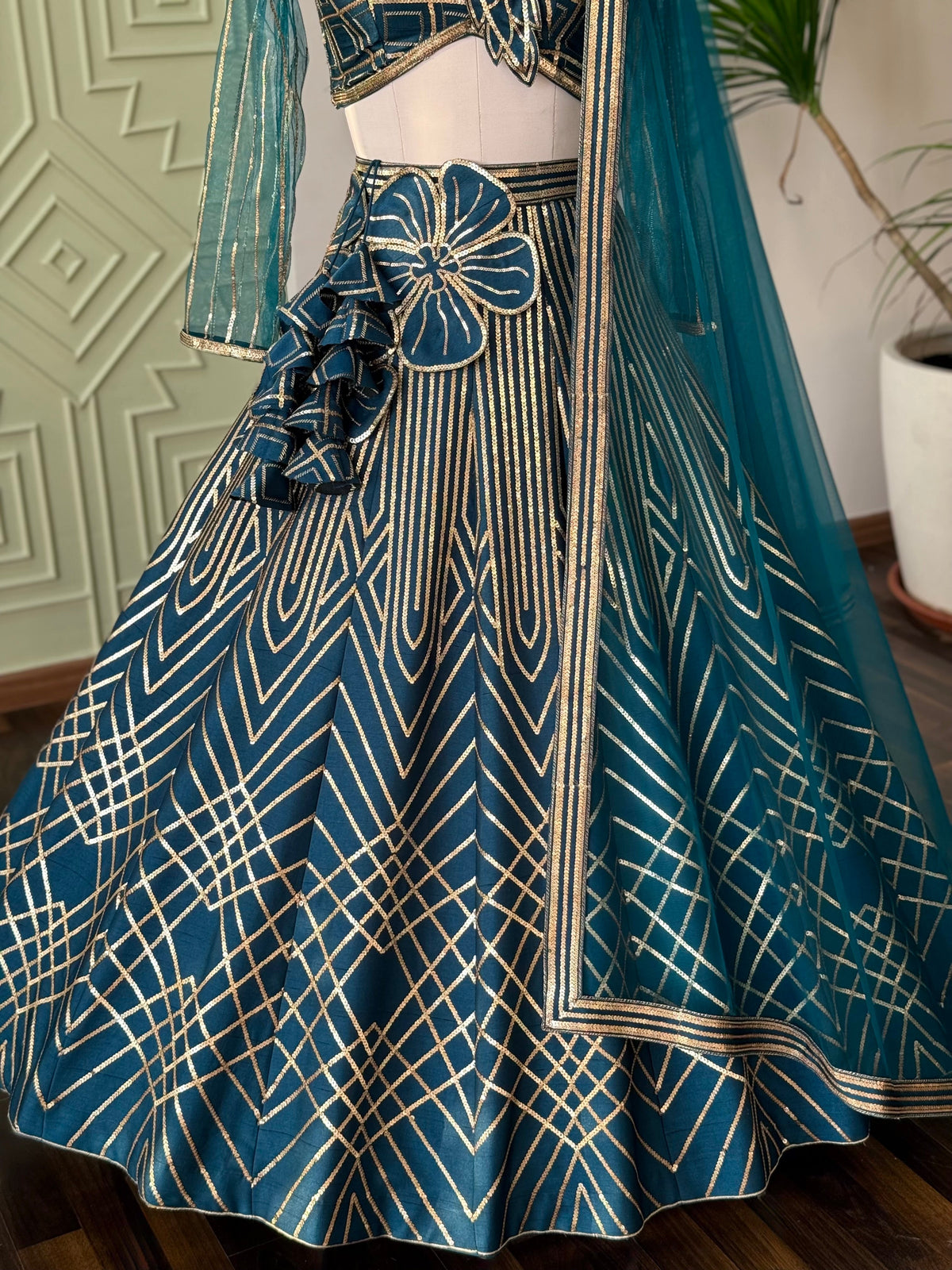 Firozi color Designer Sequence Embroidery work Lehenga choli BL1643