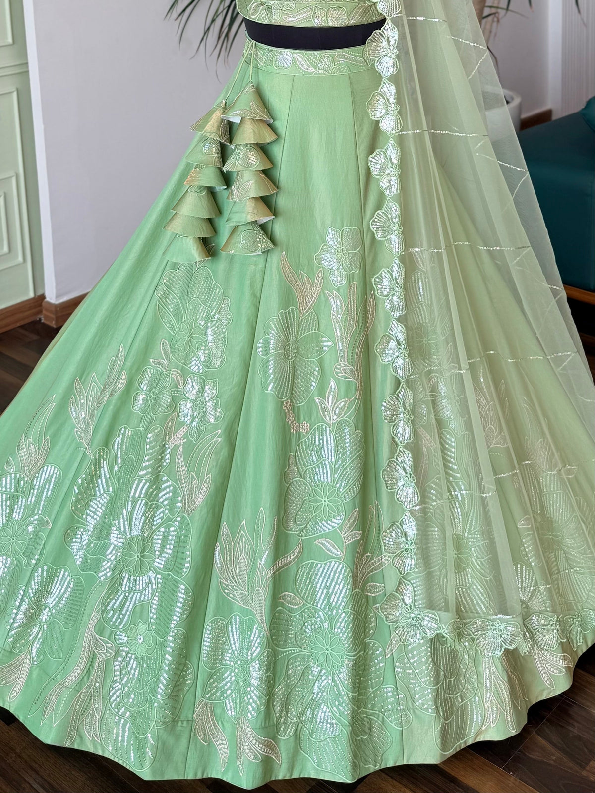Soft Parrot Green color Designer Sequence Embroidery work Lehenga choli BL1690