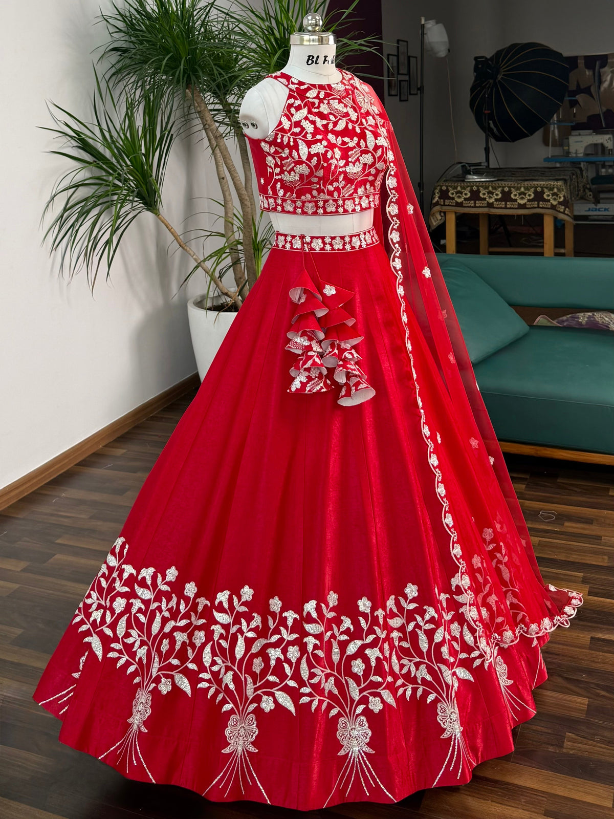 Ruby Red color Designer Sequence Embroidery work Lehenga choli BL1722