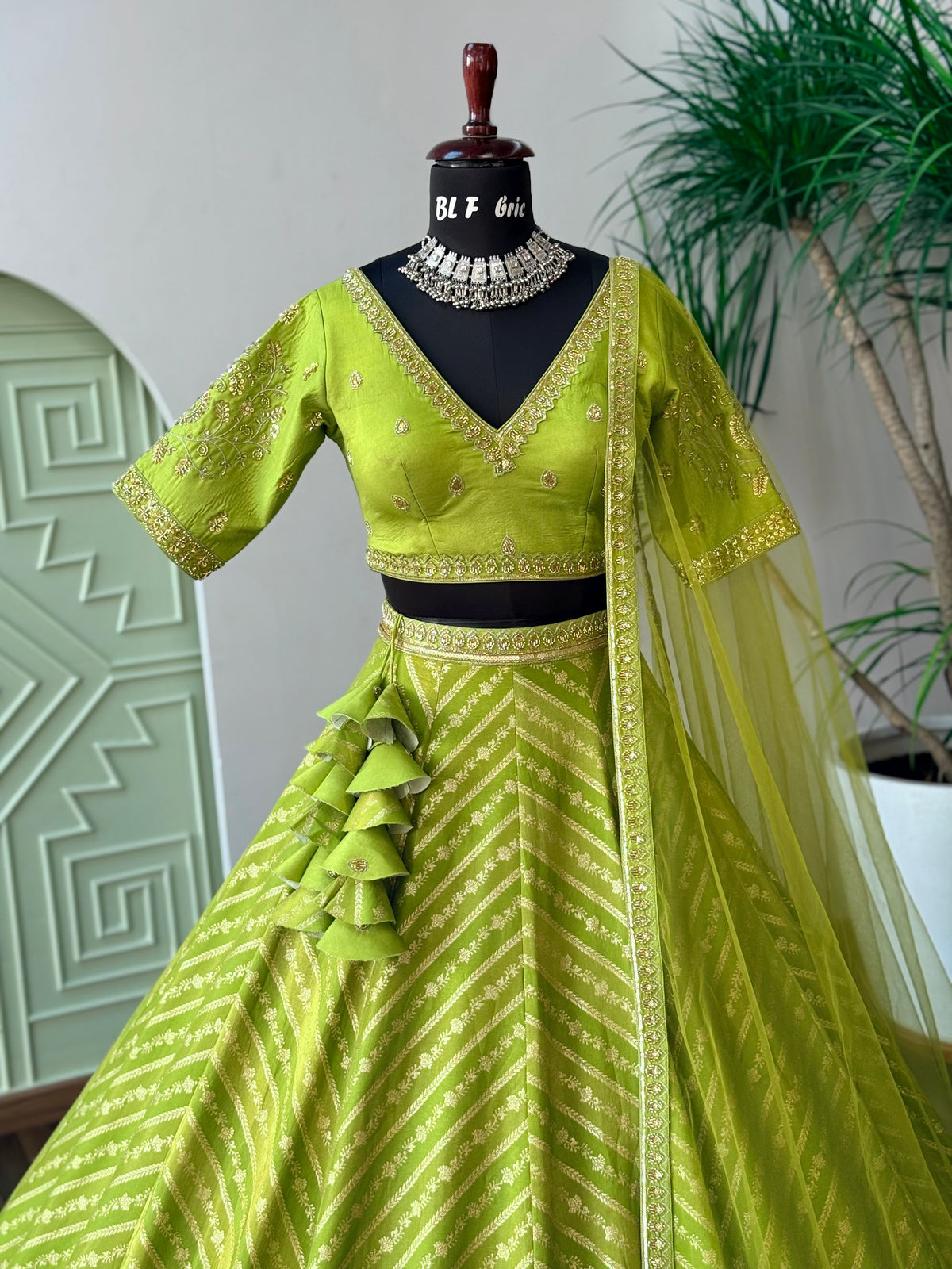 Parrot Green color Jacquard Fabric With Bids Designer Lehenga choli for Any Function BL1704