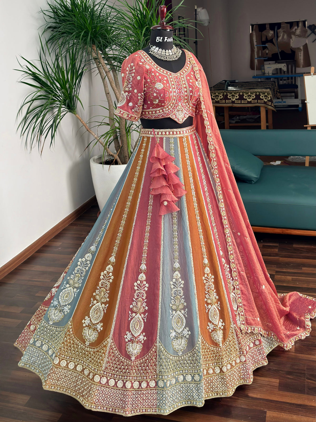 Multi color Designer Bids Embroidery work Lehenga choli BL1730