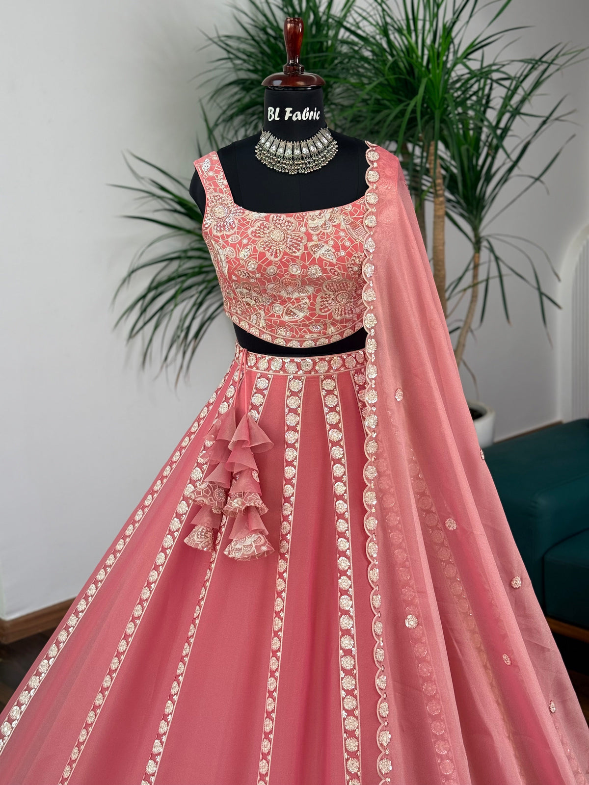 Peach Pink color Sequence Embroidery work Designer Lehenga Choli BL1720