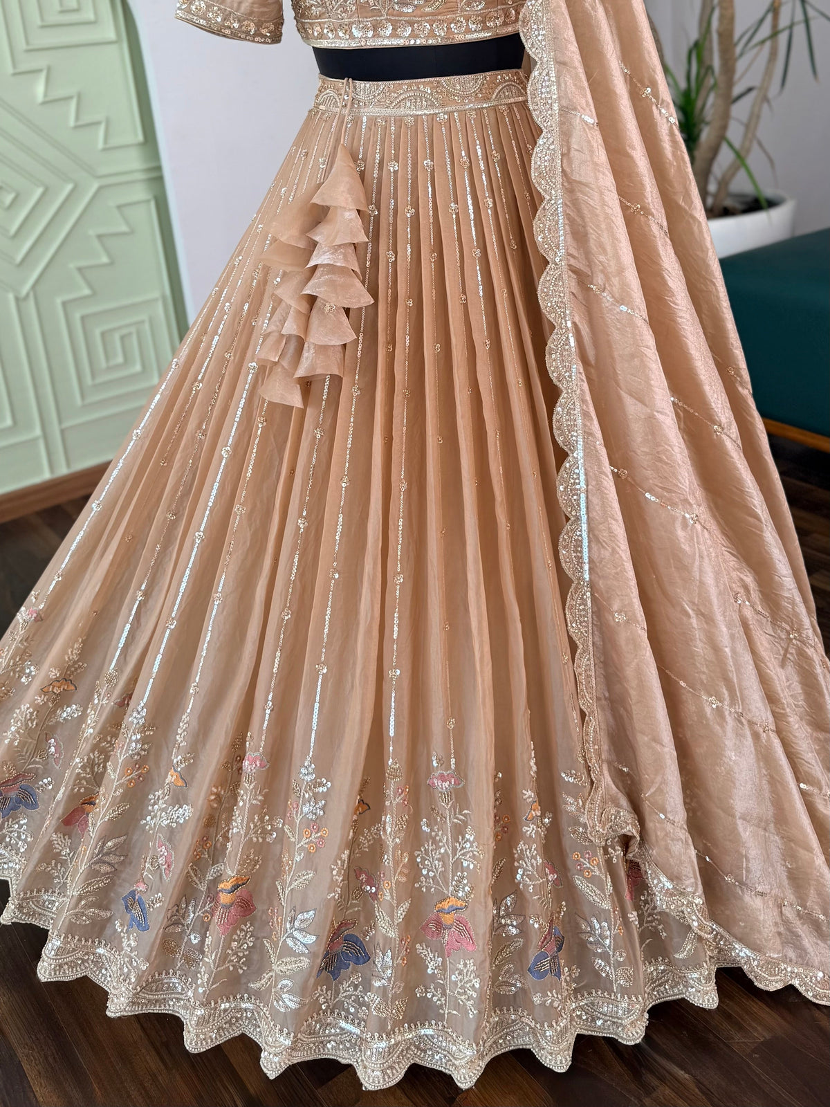 Peach Gold color Bids Embroidery work Lehenga Choli BL1723