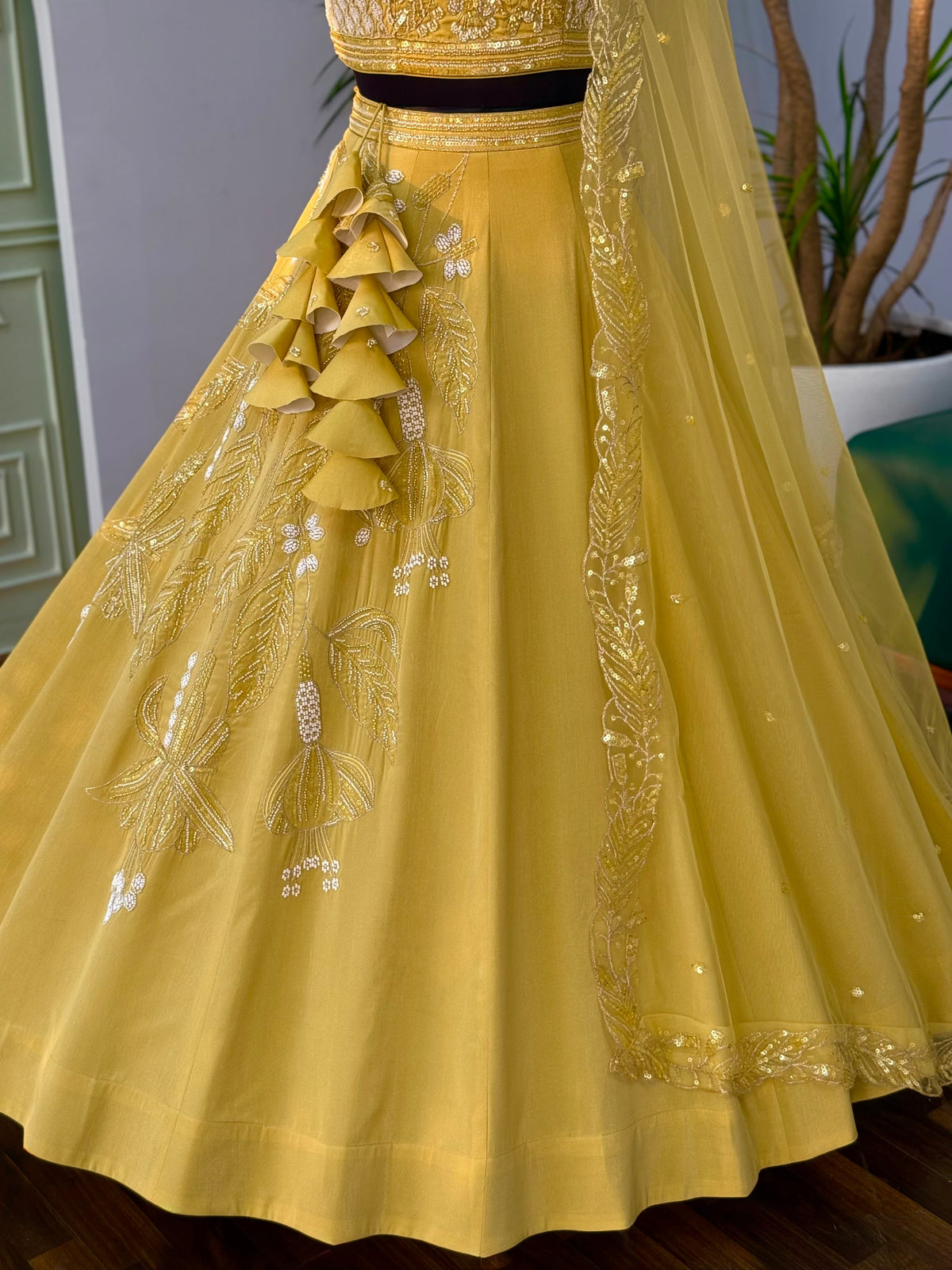 Yellow color Designer Bids Embroidery work Lehenga choli BL1650
