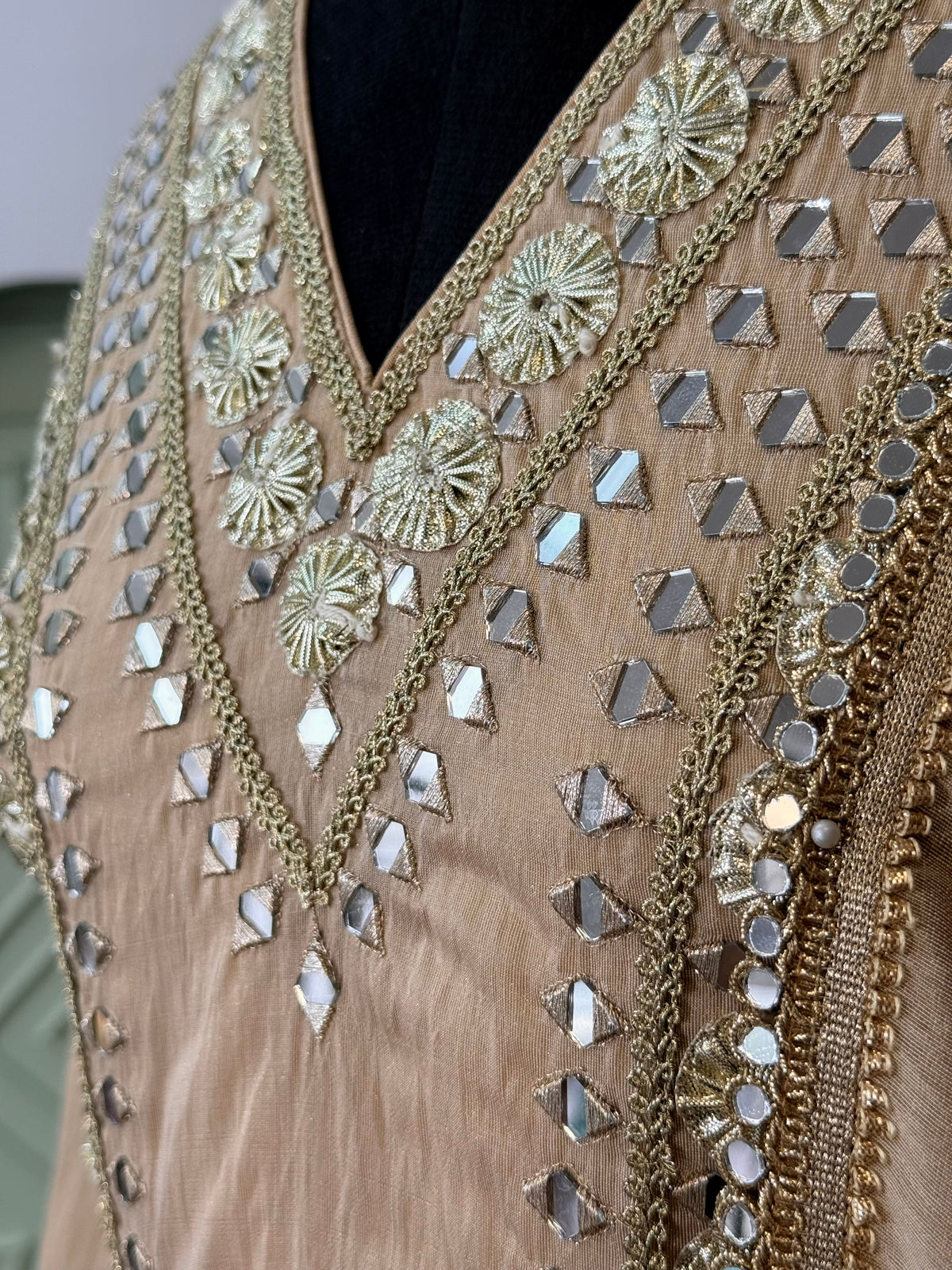 Champagne Gold Mirror & Embroidery Work Sharara set BLS120