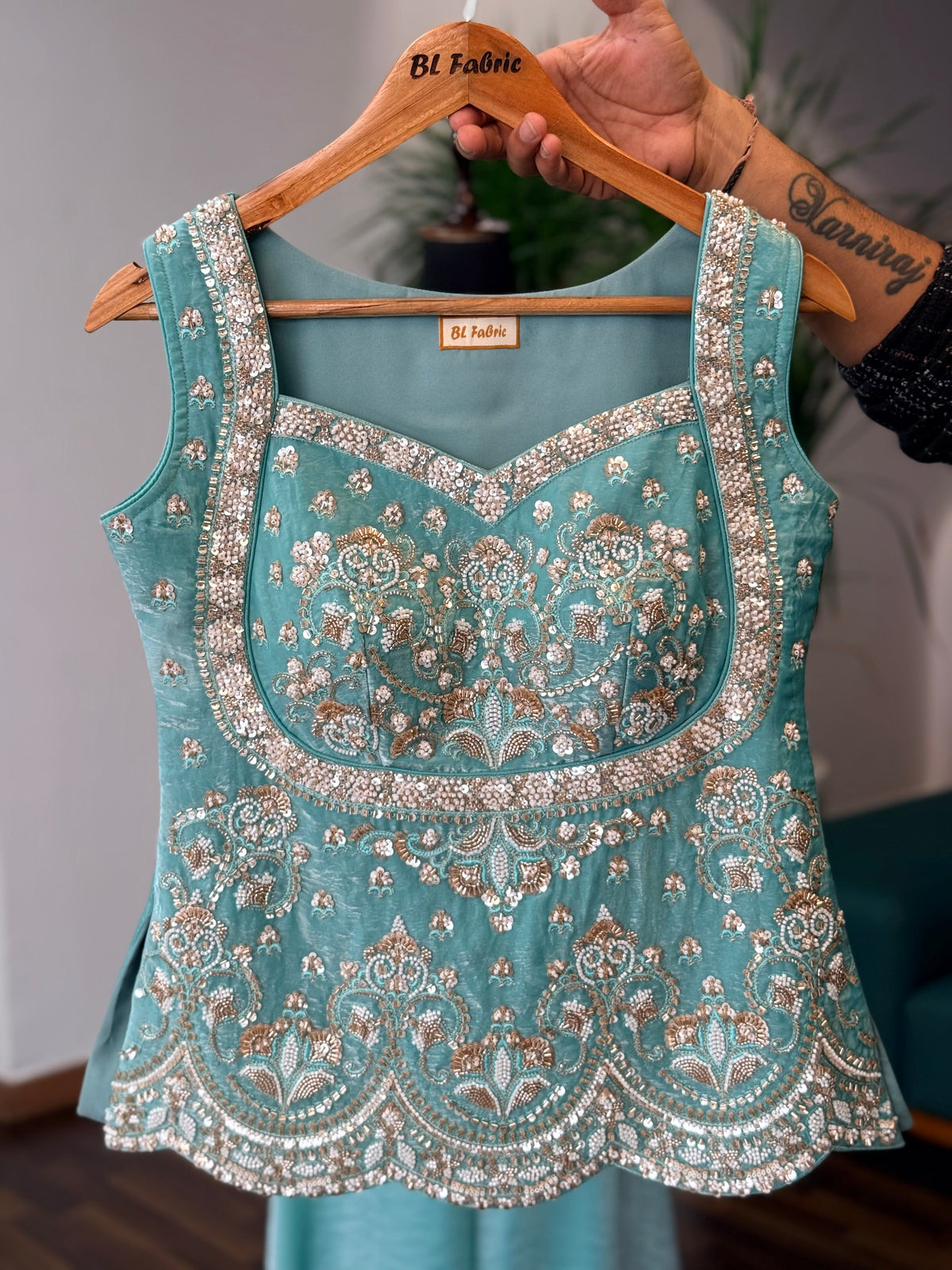 Royal Ice blue color Bids Sequence Embroidery work Sharara set BLS118
