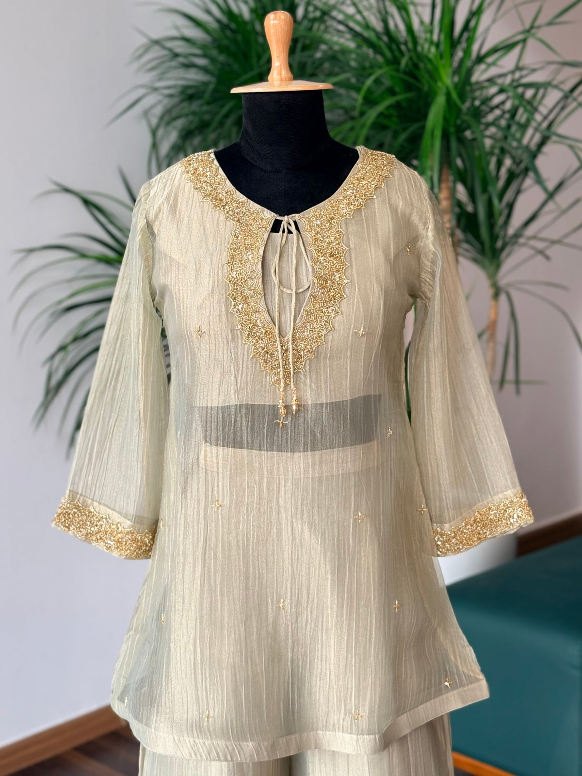 Dusty Champagne Gray Handwork Necklace Sharara set BLS132