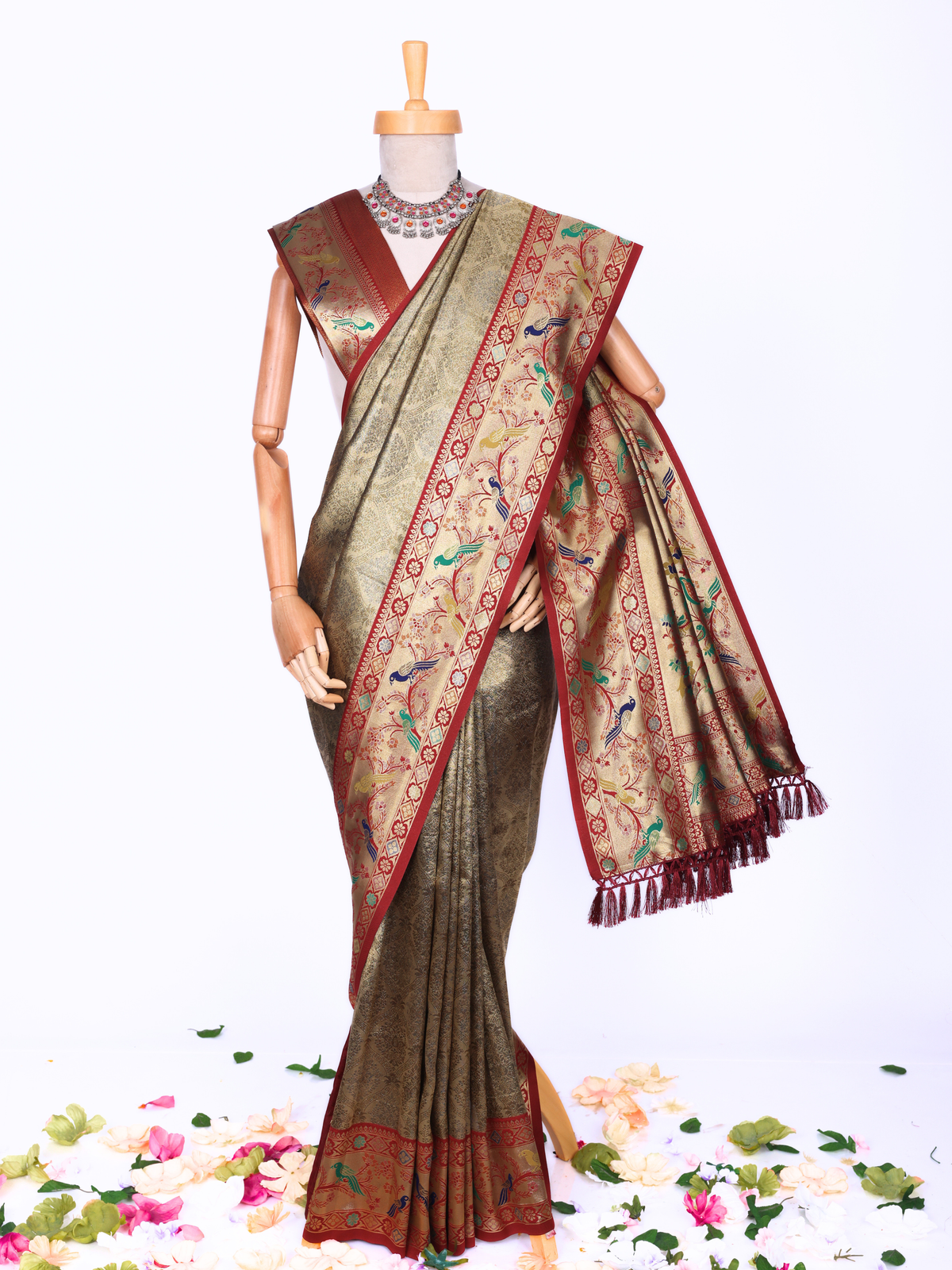Maroon color Kanjivaram work Designer Saree BLS1014_Maroon