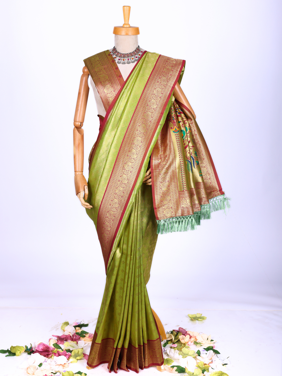Parrot color Kanjivaram work Designer Saree BLS1016_Parrot