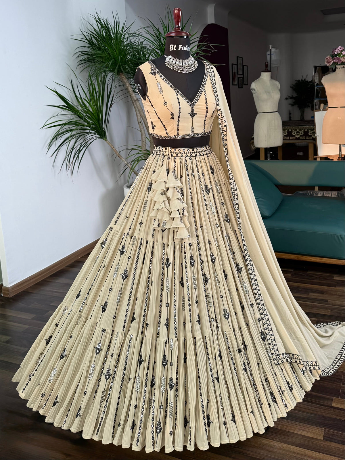 Cream color Sequence Embroidery work Designer Lehenga Choli BL1665