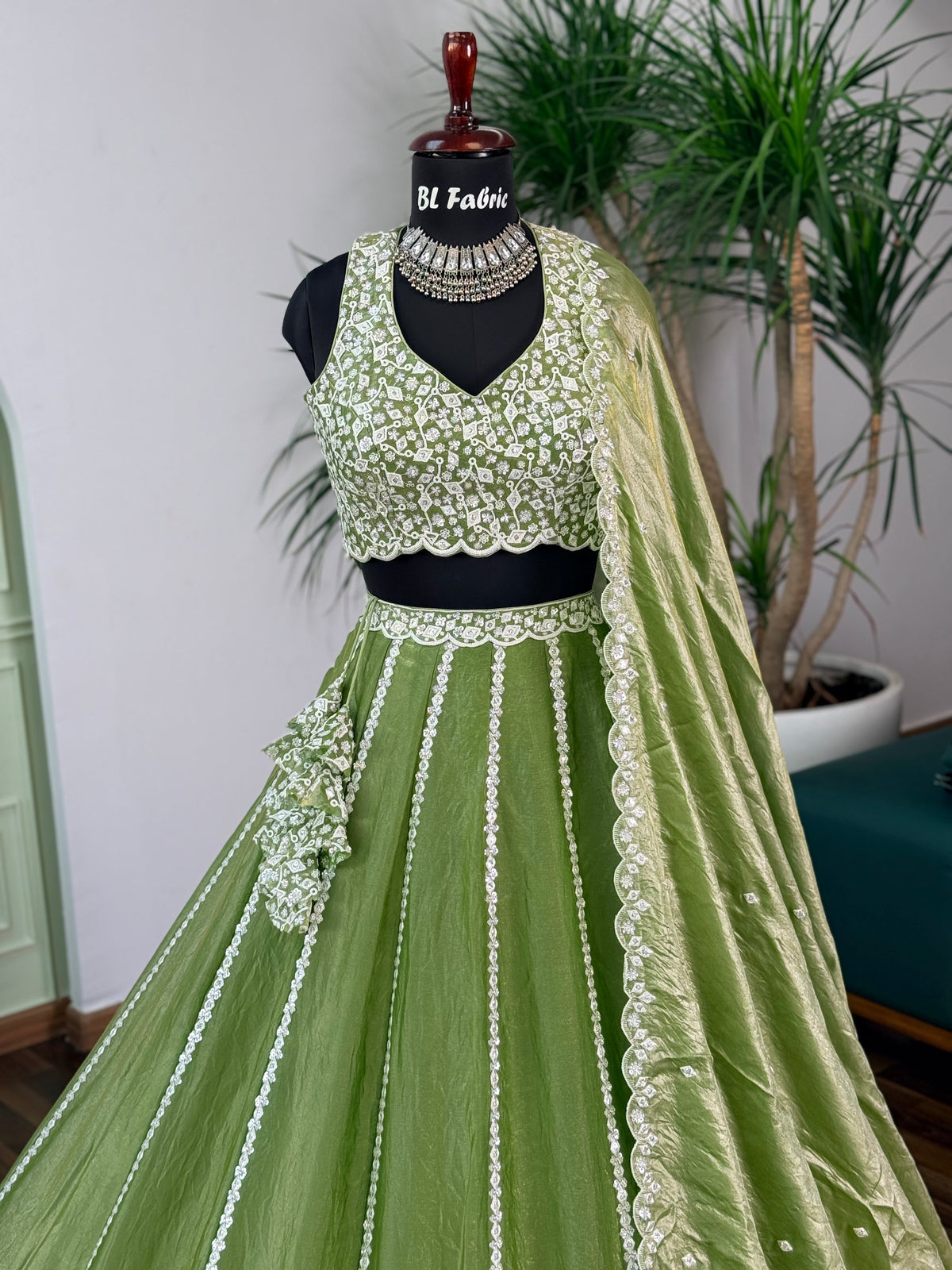 Pista Green color Designer Sequence Embroidery work Lehenga choli BL1713
