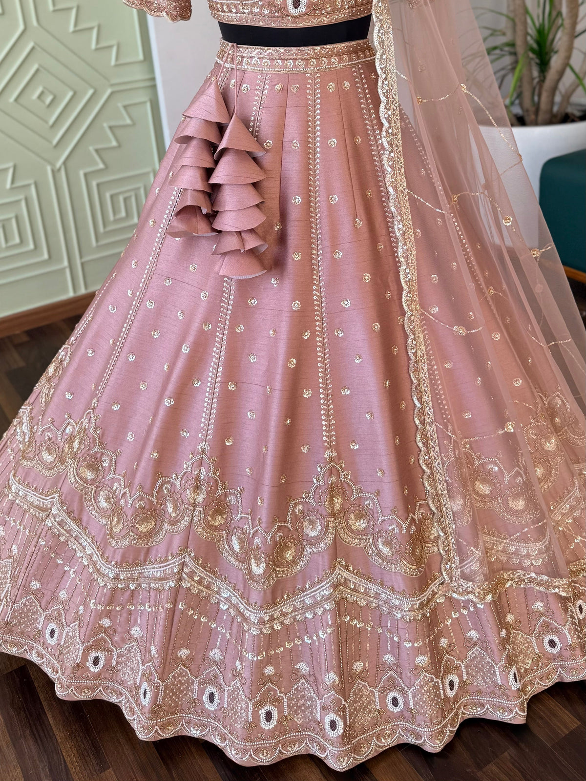 Dusty Rose Pink color Designer Bids Embroidery work Lehenga choli BL1725