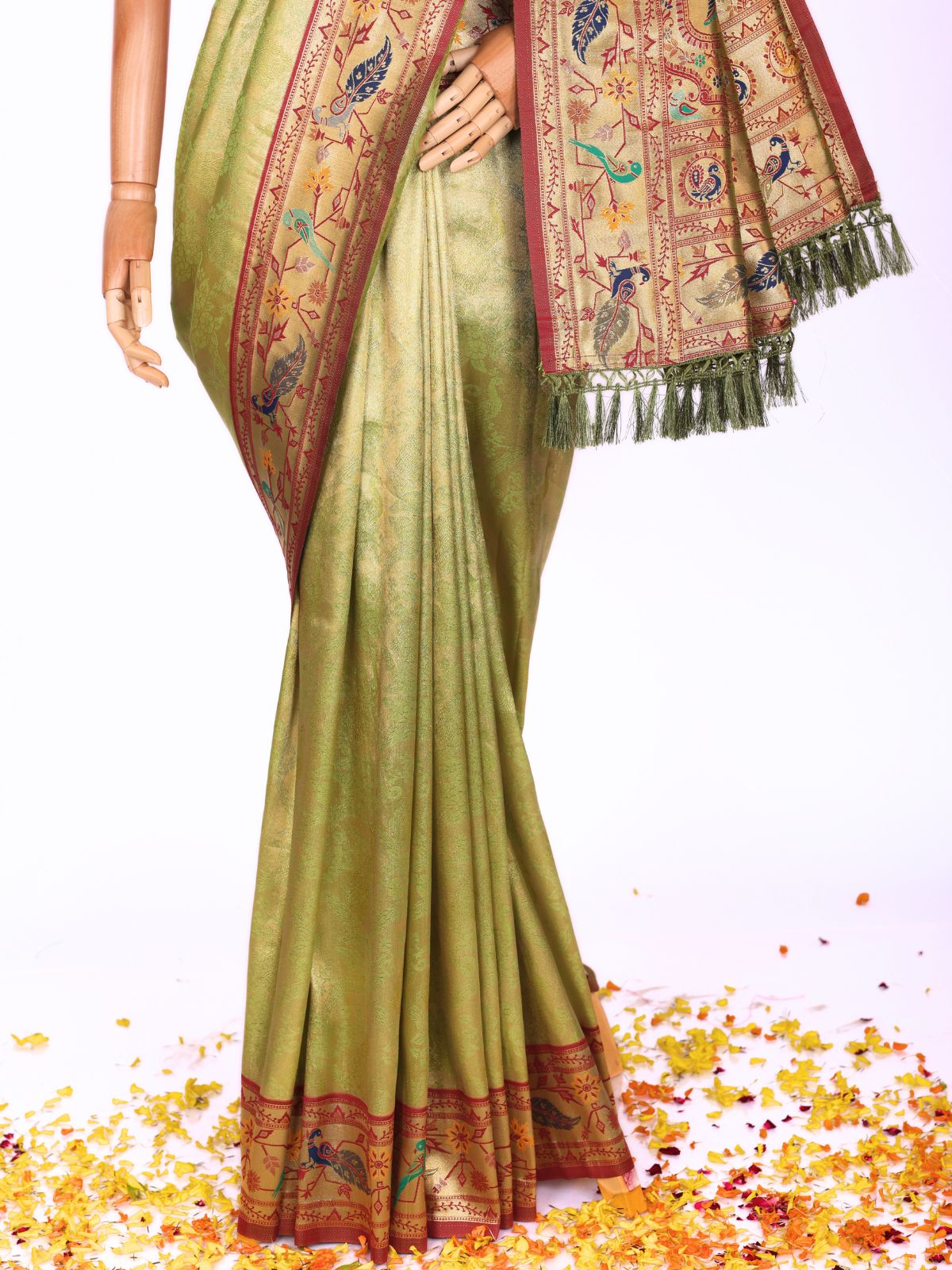 Parrot color Kanjivaram work Designer Saree BLS1006_Parrot
