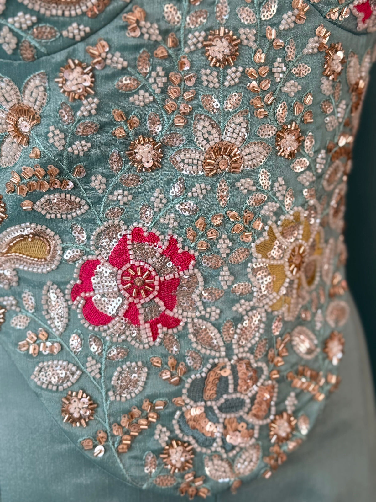 Pastel Aqua Blue color Bids Sequence Embroidery work Sharara set BLS128