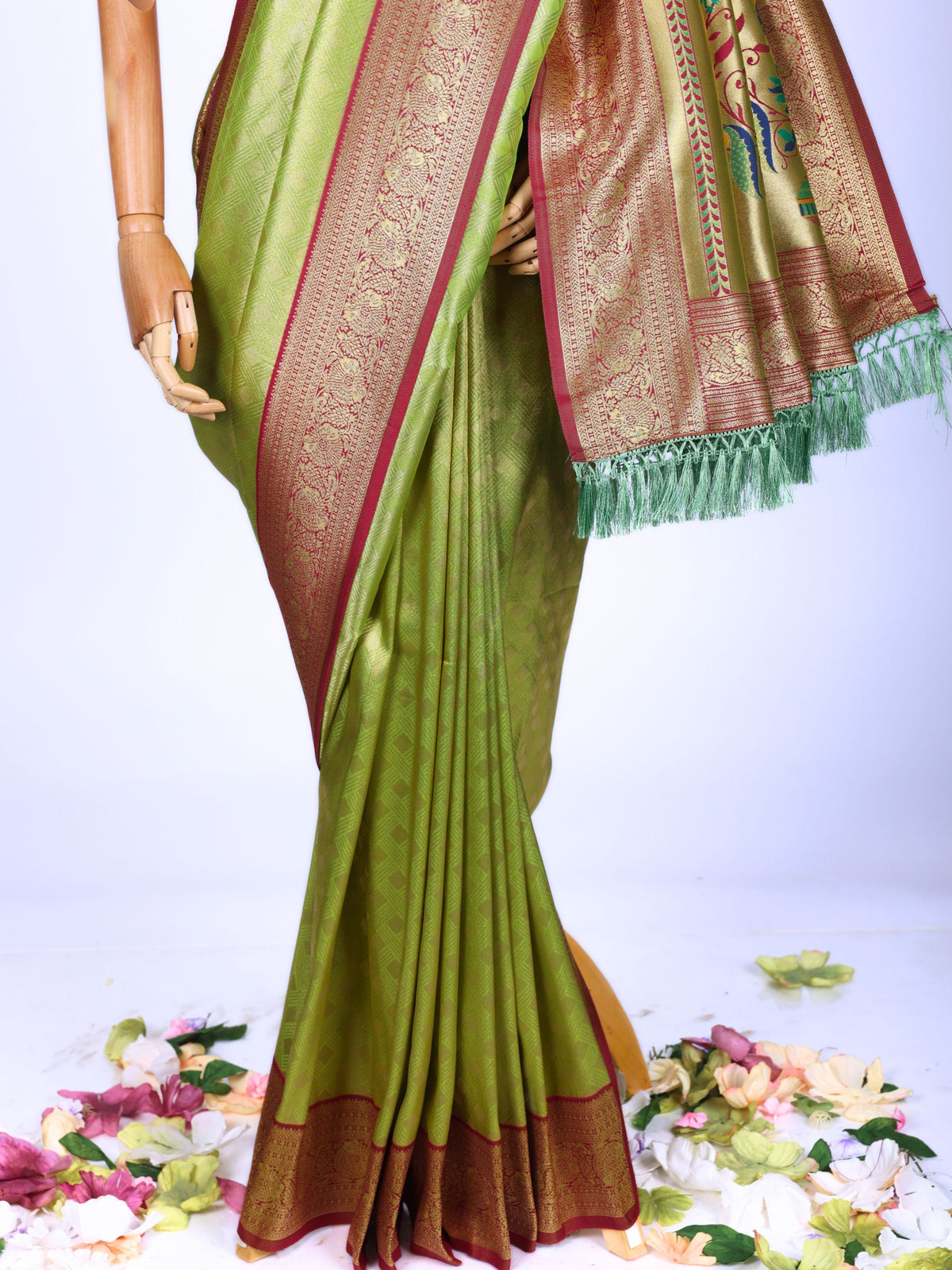 Parrot color Kanjivaram work Designer Saree BLS1016_Parrot