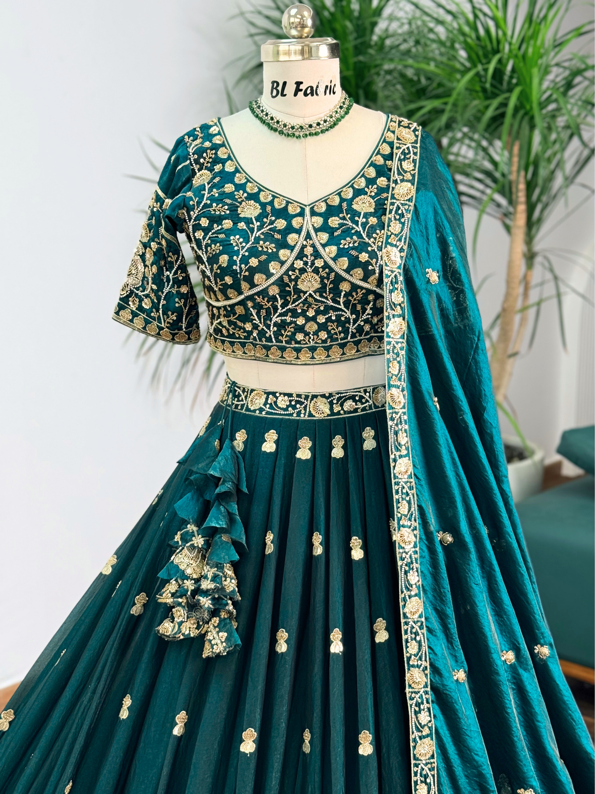Teal Green color Bids Embroidery work Lehenga Choli BL1728