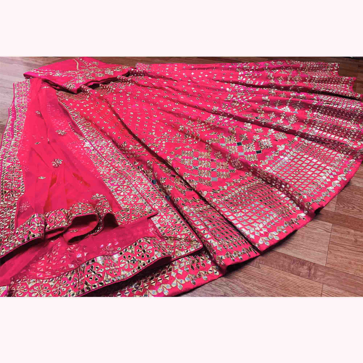 Pink color Real & Foil Mirror Work Wedding Lehenga Choli BL1134