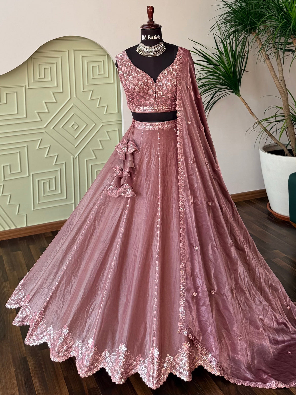 Dusty Rose Pink color Designer Sequence Embroidery work Lehenga choli BL1693
