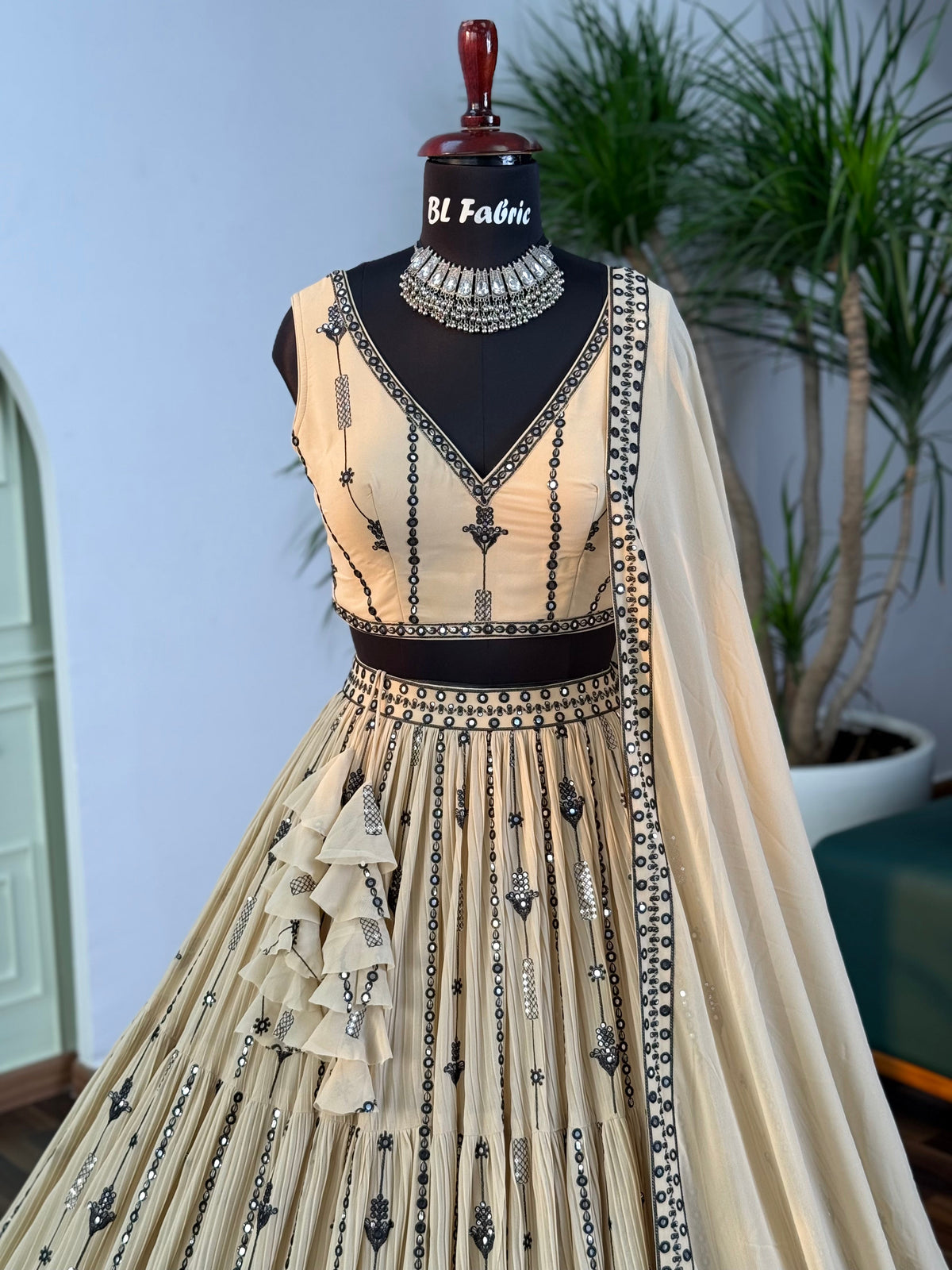 Cream color Sequence Embroidery work Designer Lehenga Choli BL1665
