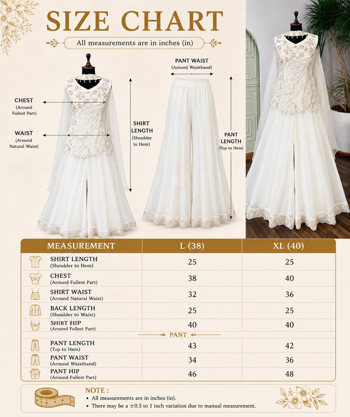 White color Bids Embroidery work Sharara set BLS113