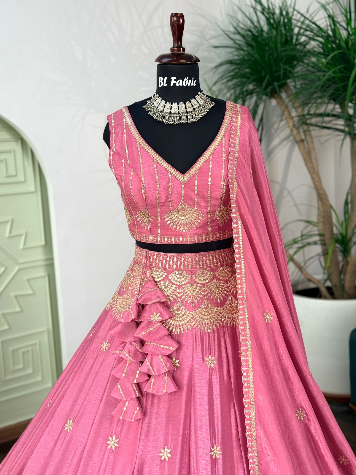 Rose pink color Sequence Embroidery work Designer Lehenga Choli BL1685