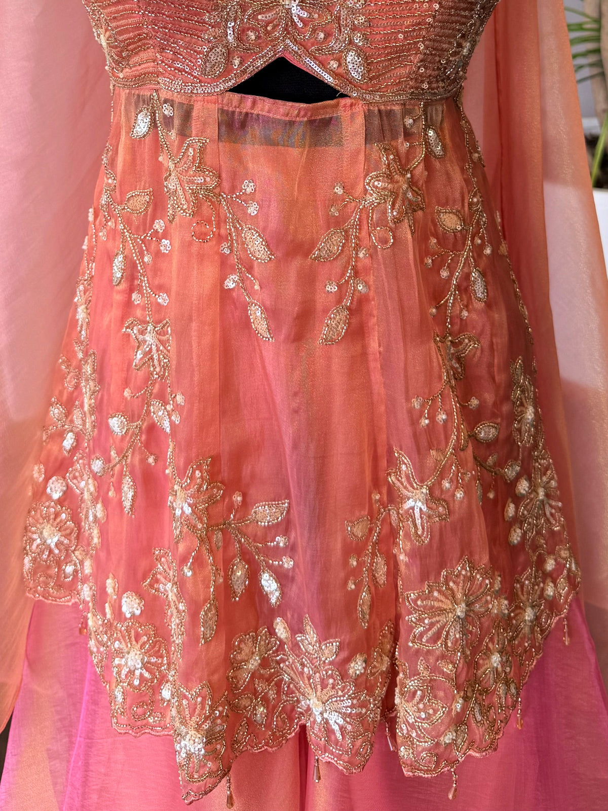 Peach Pink color Bids Sequence Embroidery work Sharara set BLS137