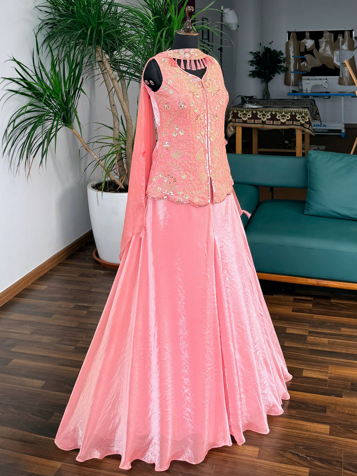 Baby Pink color Bids Sequence Embroidery work Sharara set BLS111