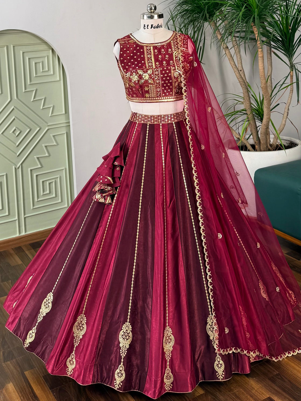 Wine Maroon color Designer Sequence Embroidery work Lehenga choli BL1731