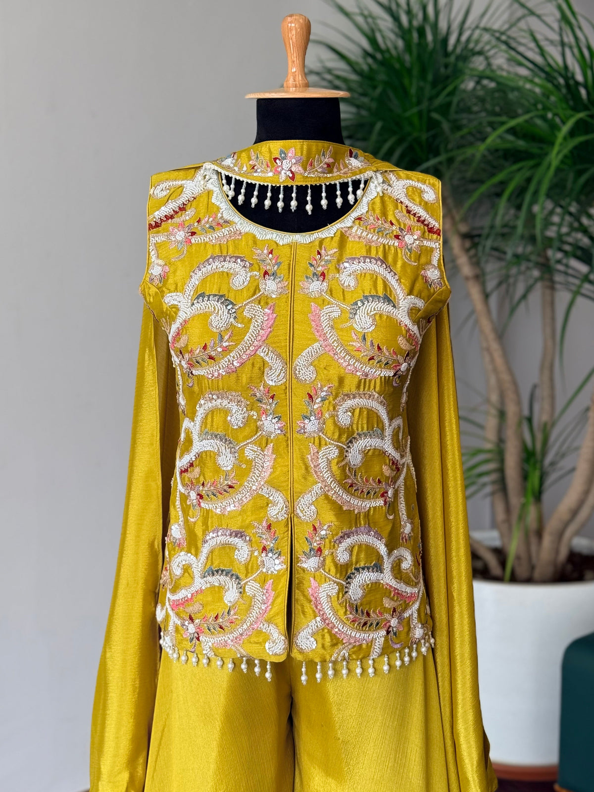 Yellow color Bids Sequence Embroidery work Sharara set BLS141