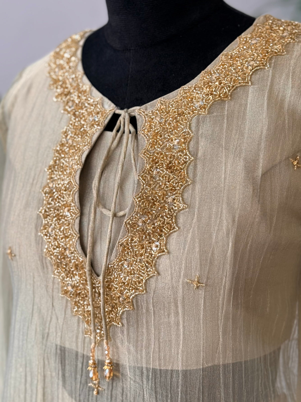 Dusty Champagne Gray Handwork Necklace Sharara set BLS132