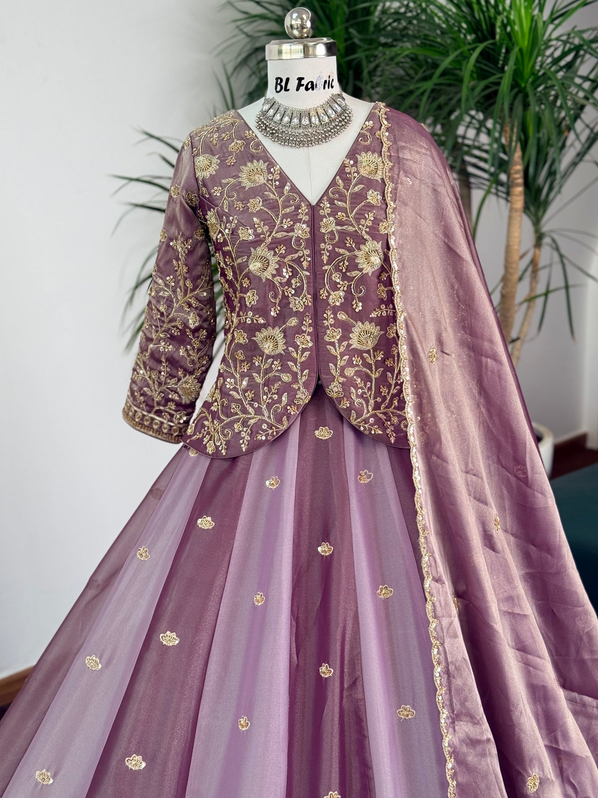 Dusty Mauve Lavender color Designer Bids Embroidery work Lehenga choli BL1738