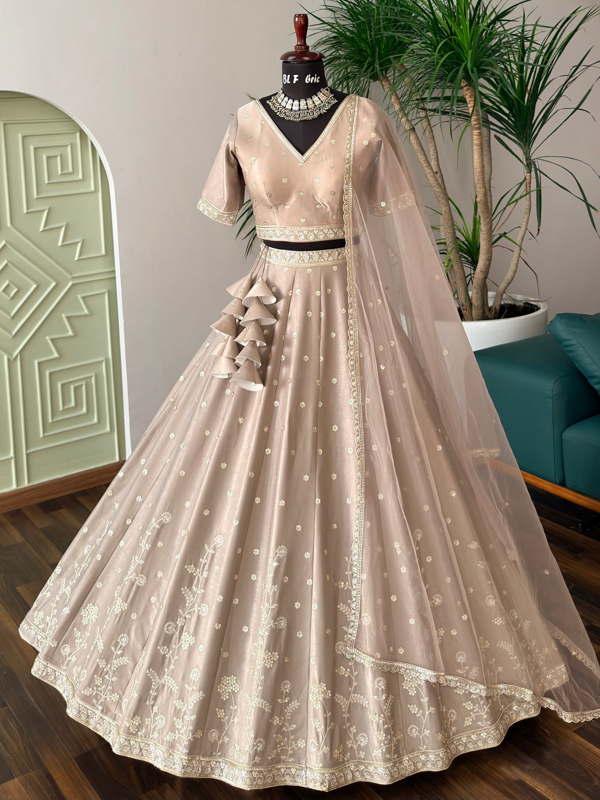 Dusty Nude Gold color Designer Sequence Embroidery work Lehenga choli BL1706