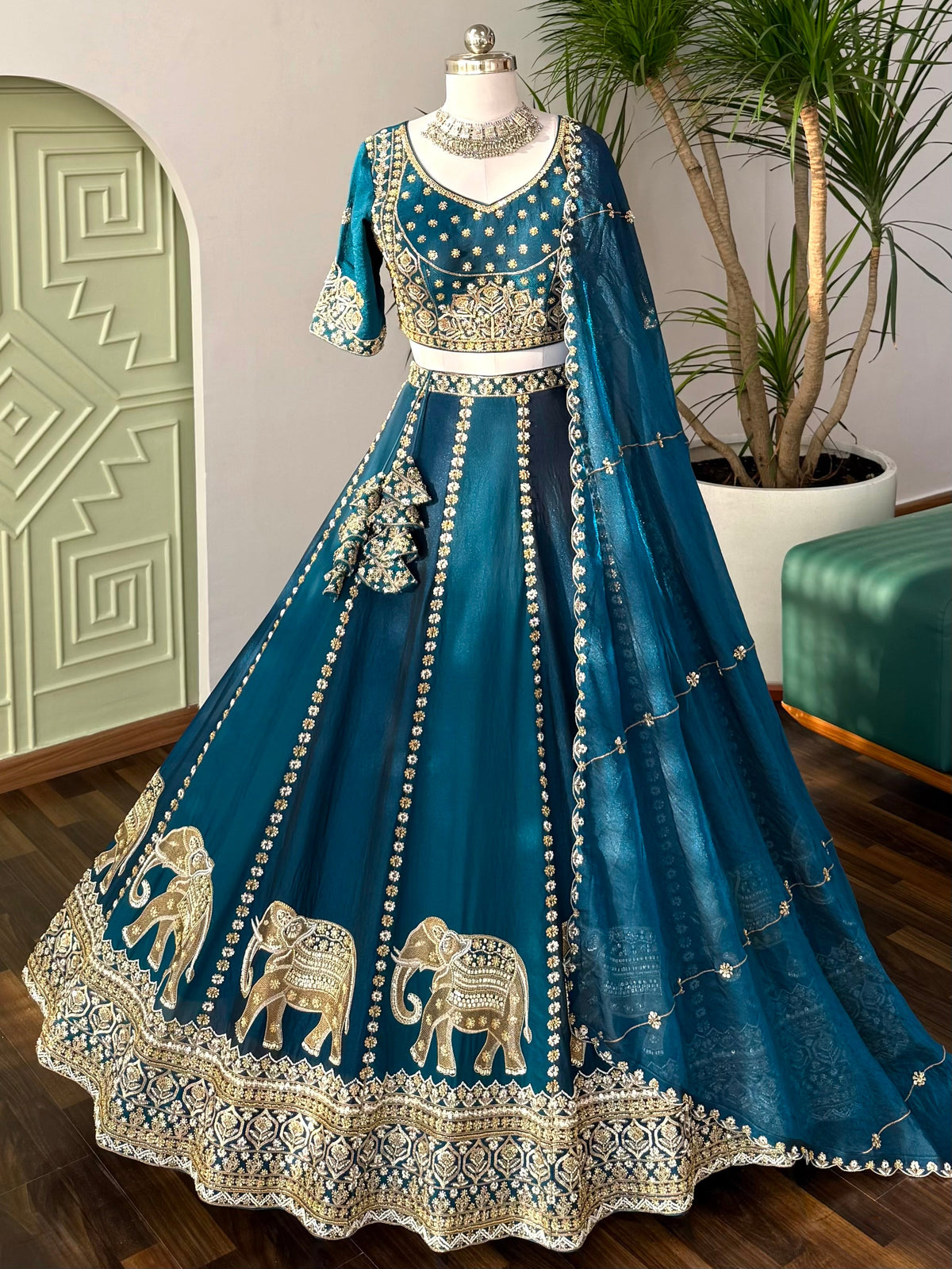 Mid Green color Bids Embroidery work Designer Lehenga Choli BL1639