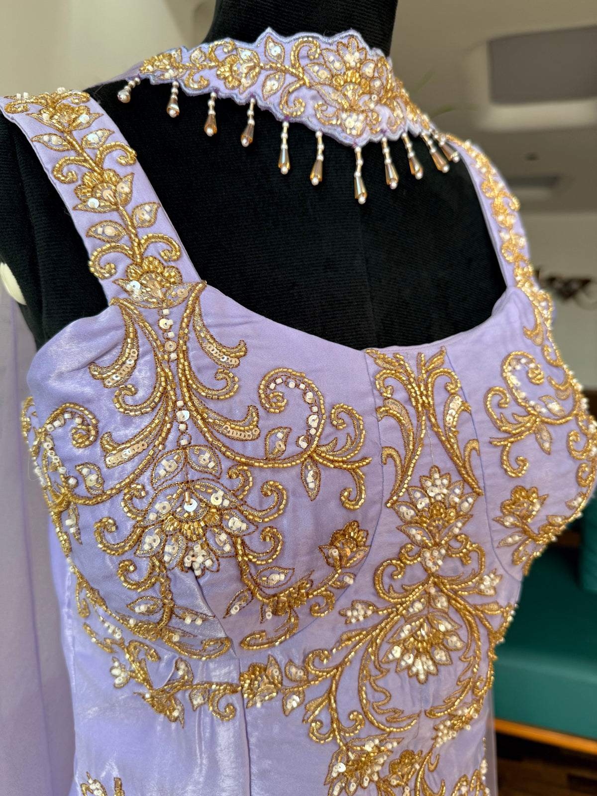 Pastel Lavender color Bids Sequence Embroidery work Sharara set BLS140