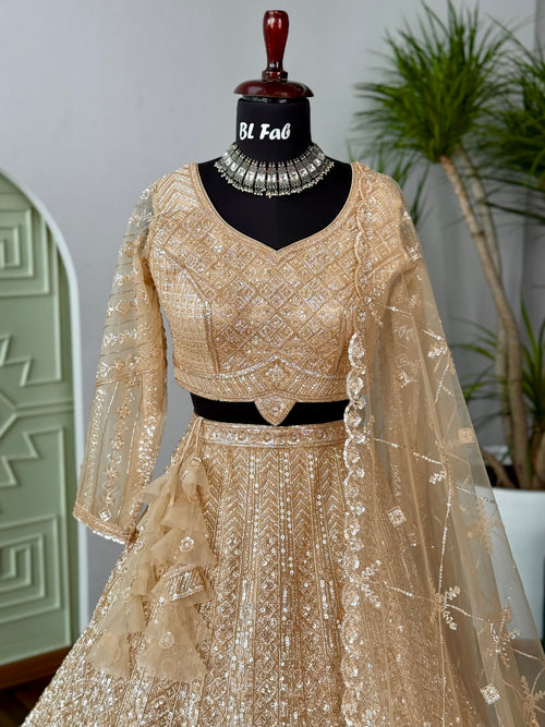 Golden color Bids Embroidery work Designer Lehenga Choli for Wedding Function BL1630