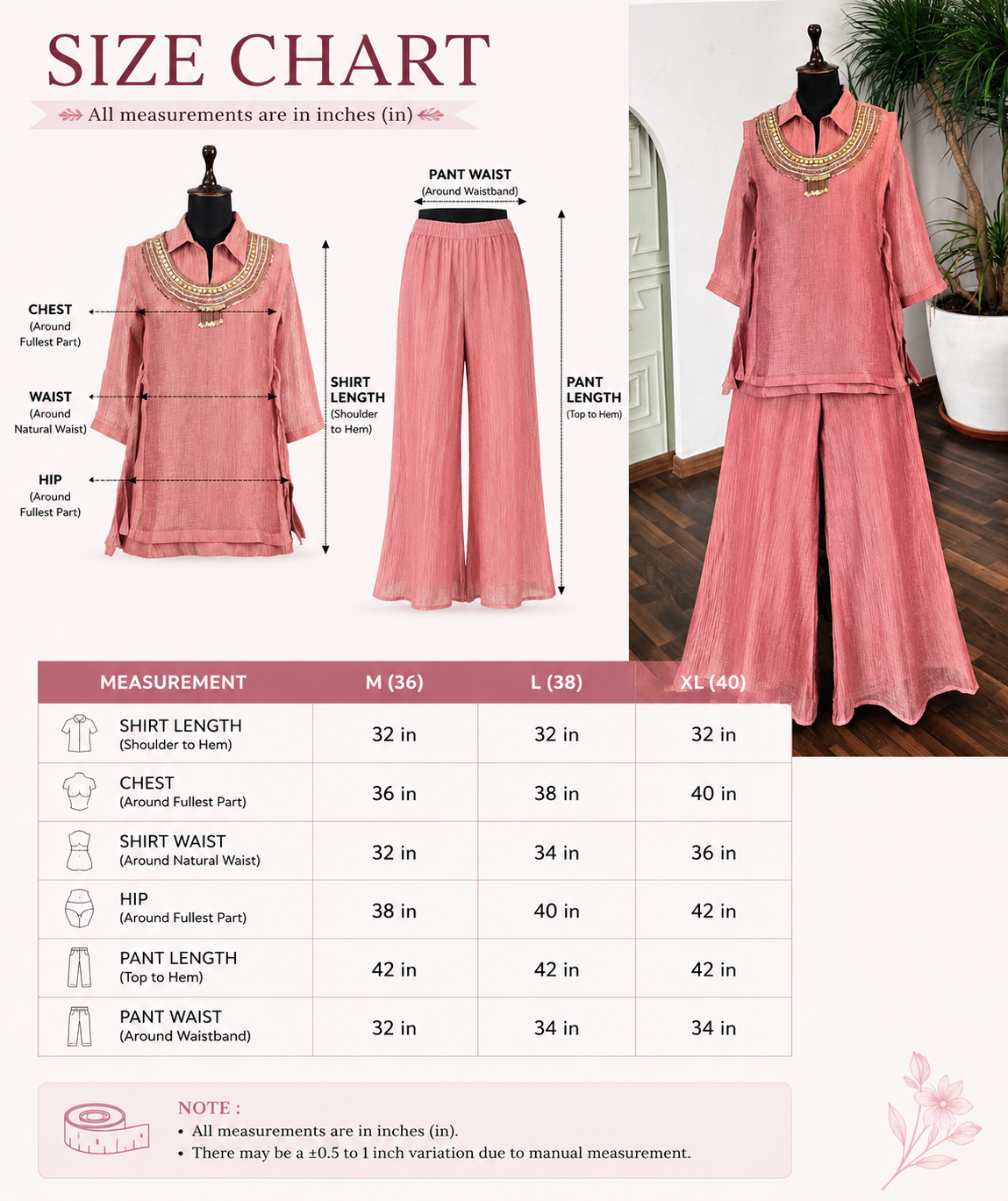 Dusty Rose Pink Handwork Necklace Sharara set BLS110