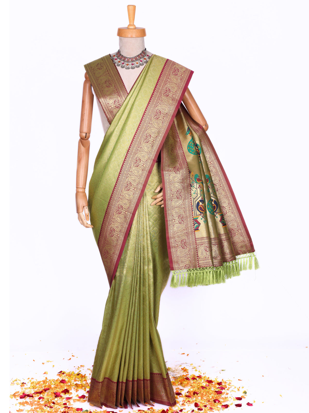 Parrot color Kanjivaram work Designer Saree BLS1013_Parrot