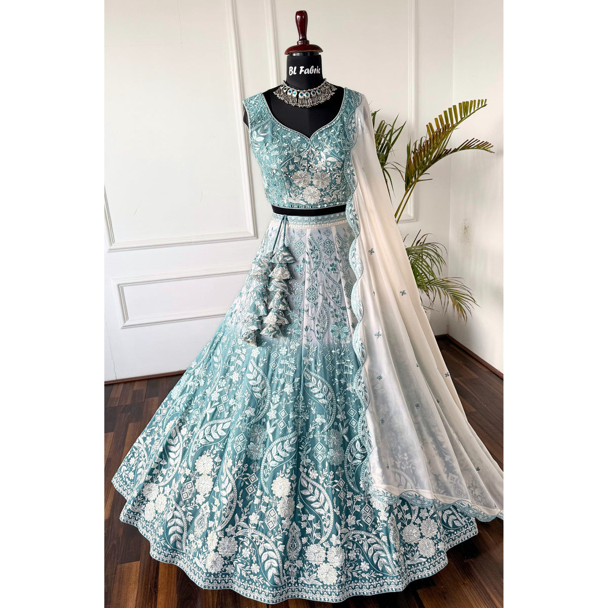 Shading White Skyblue color Thread work Designer Wedding Lehenga Choli BL1550