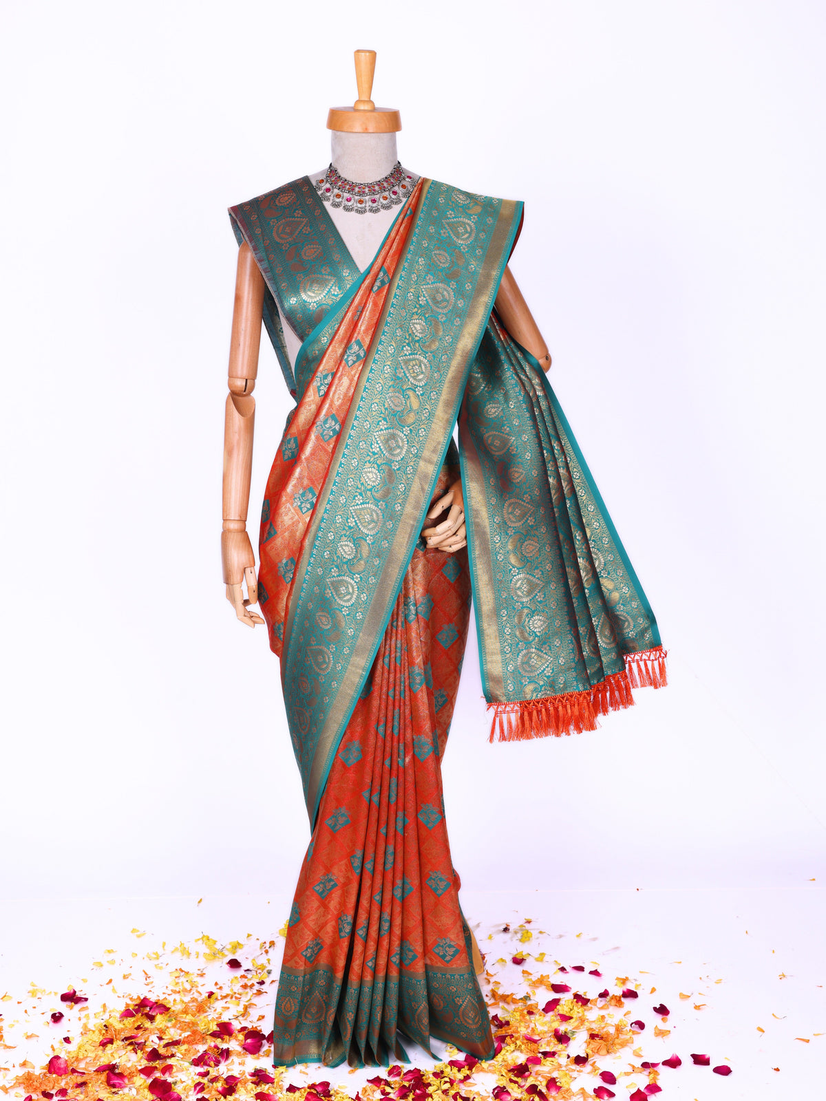 Orange color Kanjivaram work Designer Saree BLS1012_Orange