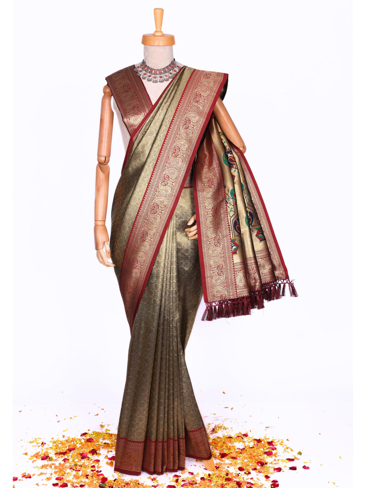 Maroon color Kanjivaram work Designer Saree BLS1013_Maroon