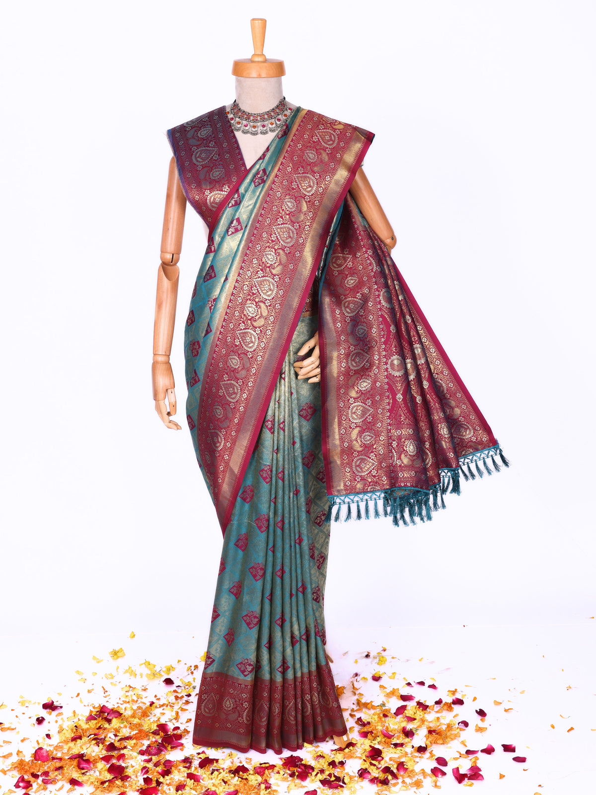 Sky blue color Kanjivaram work Designer Saree BLS1012_Sky blue