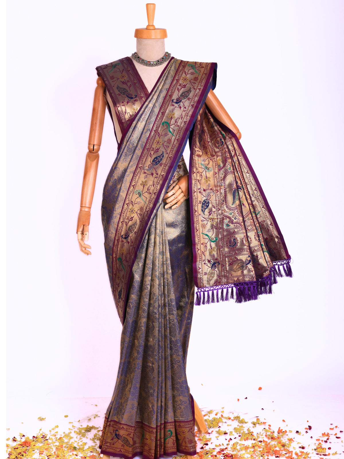 Purple color Kanjivaram work Designer Saree BLS1006_Purple