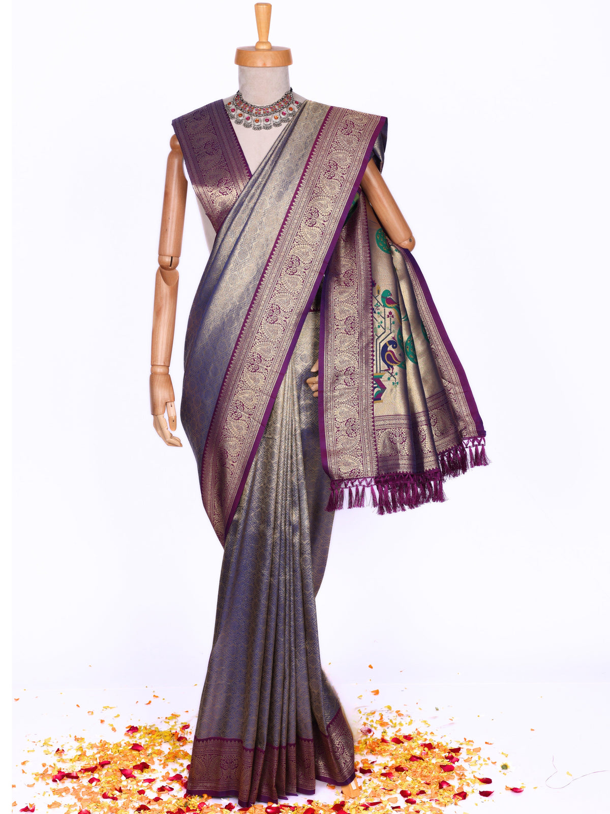 Purple color Kanjivaram work Designer Saree BLS1013_Purple